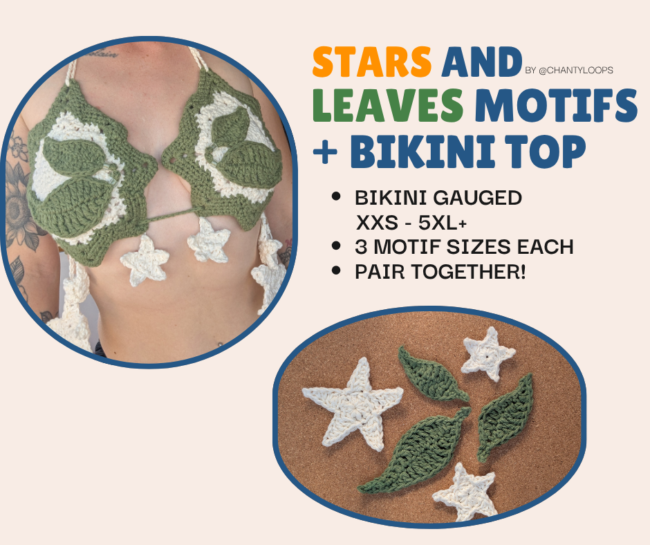 (2patterns) Flow Star Bikini + Star and Leaves Motifs