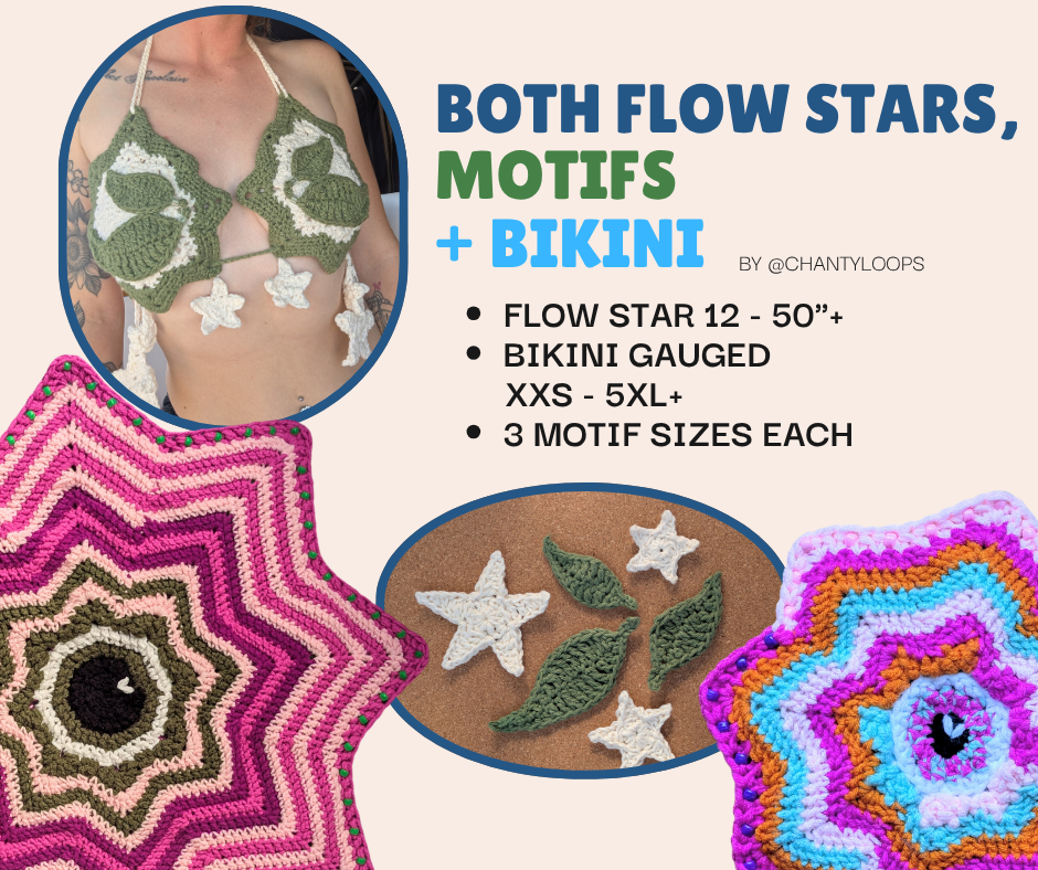 (4Patterns) Both Sized Flow Star + Flow Star Bikini + Star and Leaves Motifs Add-On
