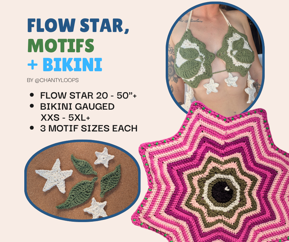 (3Patterns) Regular Sized Flow Star + Flow Star Bikini + Star and Leaves Motifs Add-On