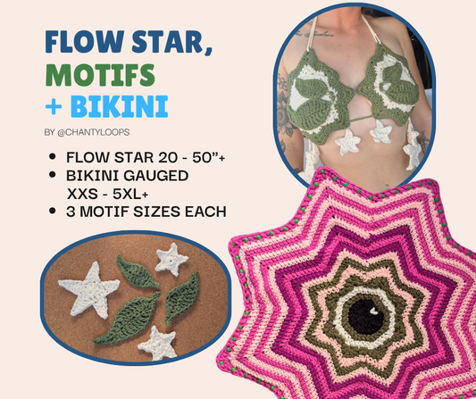 (3Patterns) Regular Sized Flow Star + Flow Star Bikini + Star and Leaves Motifs Add-On