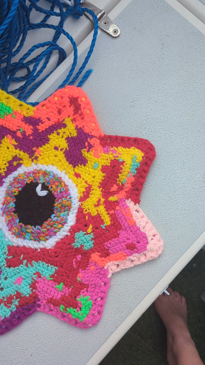20" Double Sided Crochet Flow Star - Paint Spill - by Chanty Loops