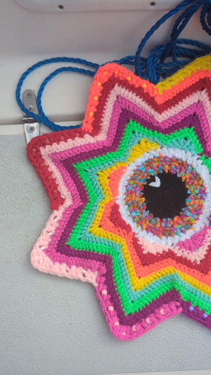 20" Double Sided Crochet Flow Star - Paint Spill - by Chanty Loops
