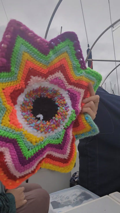20" Double Sided Crochet Flow Star - Paint Spill - by Chanty Loops