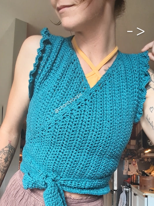 Sleeveless Wrap Vest with Ruffles