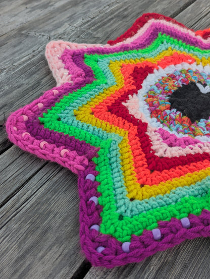 20" Double Sided Crochet Flow Star - Paint Spill - by Chanty Loops