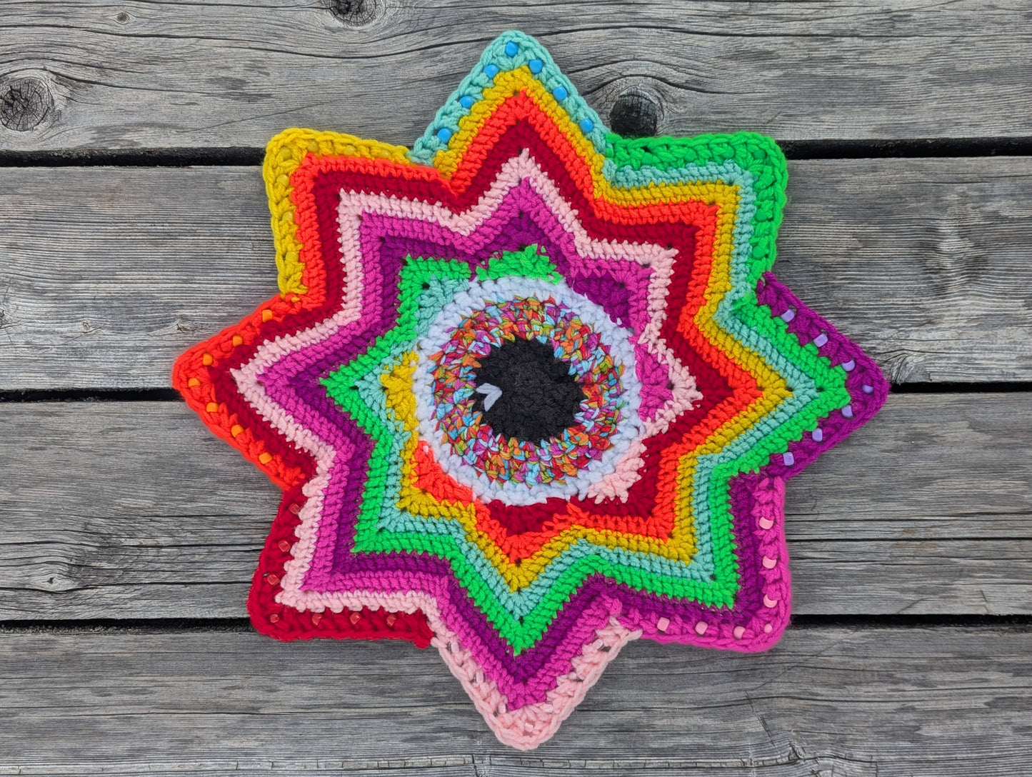 20" Double Sided Crochet Flow Star - Paint Spill - by Chanty Loops