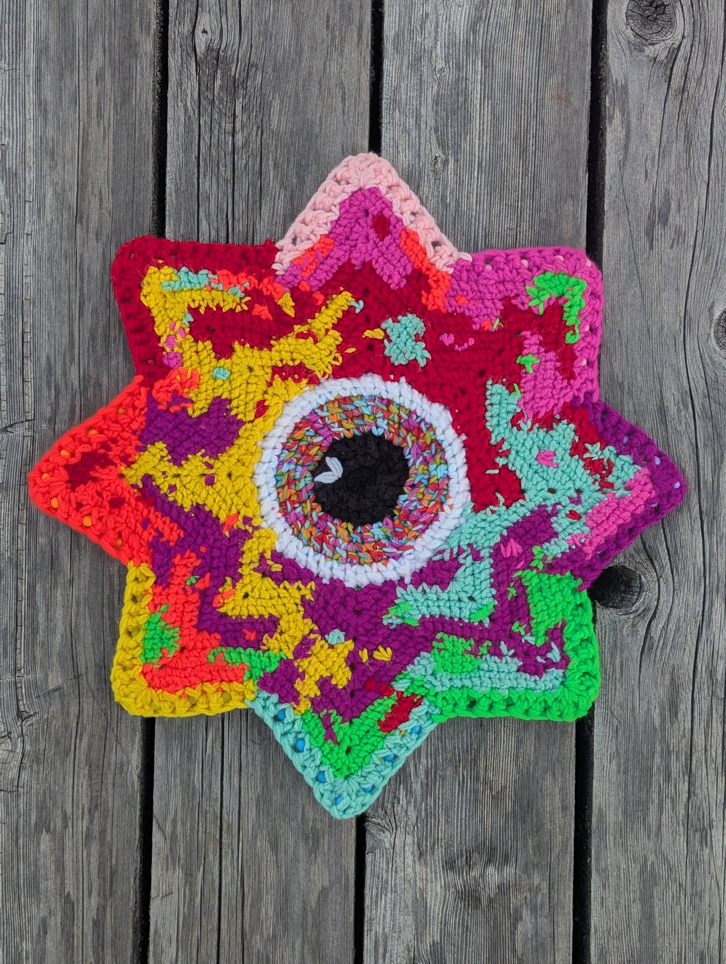 20" Double Sided Crochet Flow Star - Paint Spill - by Chanty Loops